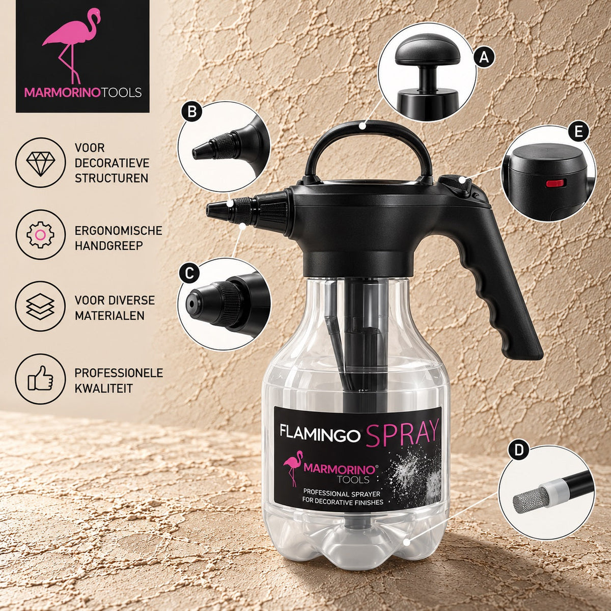 Flamingo Spray – professionele spuit voor decoratieve afwerkingen