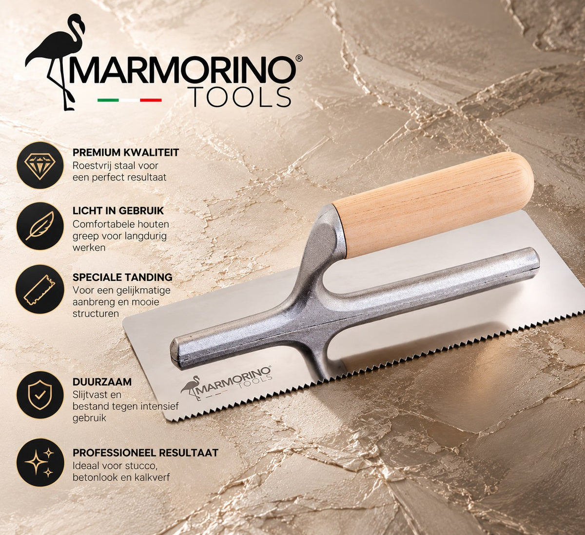 Stilsaw tandspatel van Marmorino Tools