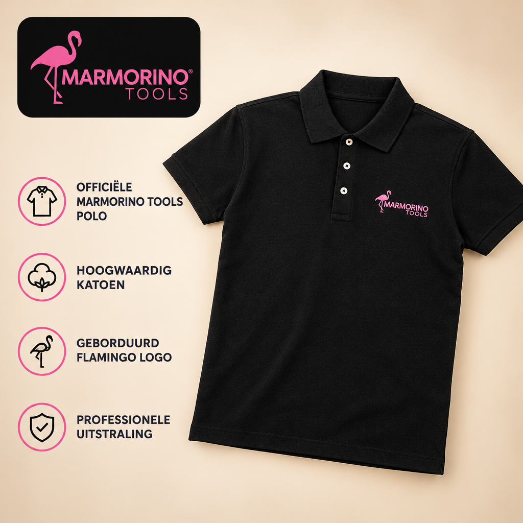 Marmorino Tools Poloshirt - Zwart met flamingo logo
